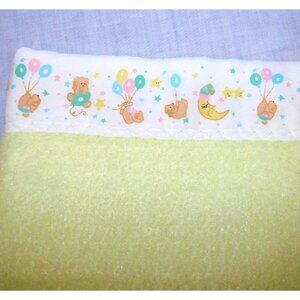 VTG Bunny Esmond Yellow  Baby Crib Blanket Satin Bear Trim UNUSE 36" x 43"